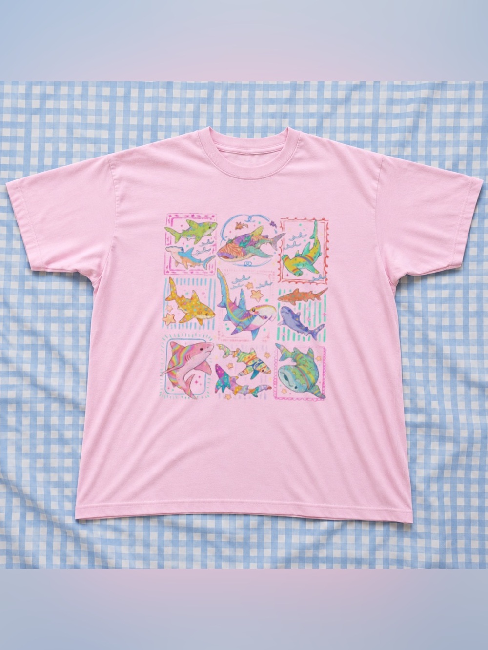 Women’s Pink Baby Shark Print Tee - Colorful Vintage Style